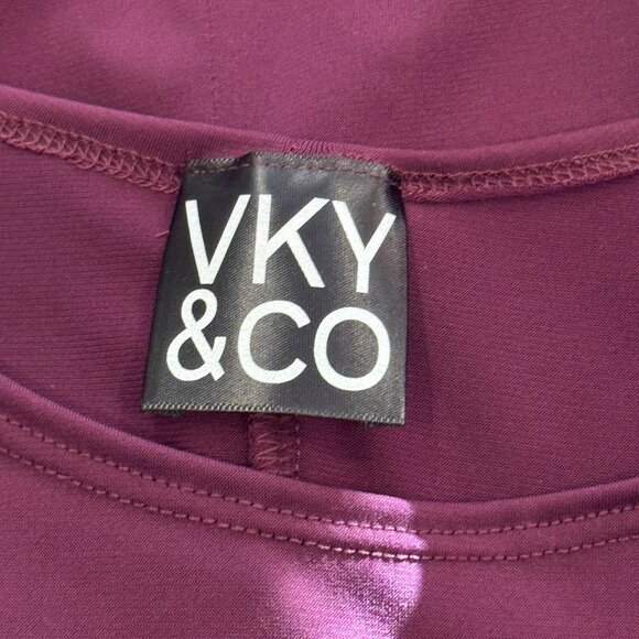 VKY & Co Sleek Plum Dress 3/4 Sleeve Round Neck 1X - Picture 4 of 5